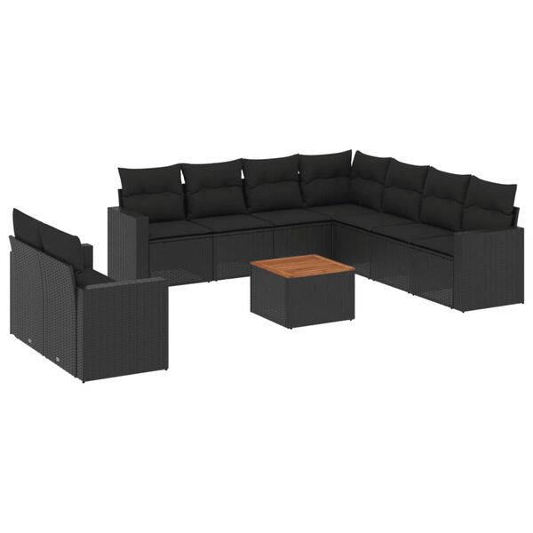 vidaXL 10 Piece Garden Sofa Set with Cushions Black Poly Rattan