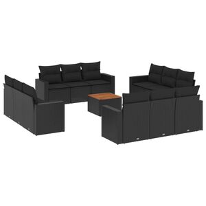 vidaXL 13 Piece Garden Sofa Set with Cushions Black Poly Rattan