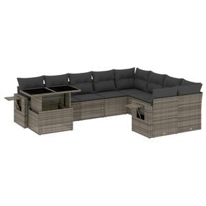 vidaXL 10 Piece Garden Sofa Set with Cushions Grey Poly Rattan