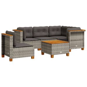 vidaXL 6 Piece Garden Sofa Set with Cushions Grey Poly Rattan