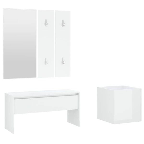 vidaXL Hallway Furniture Set High Gloss White Engineered Wood