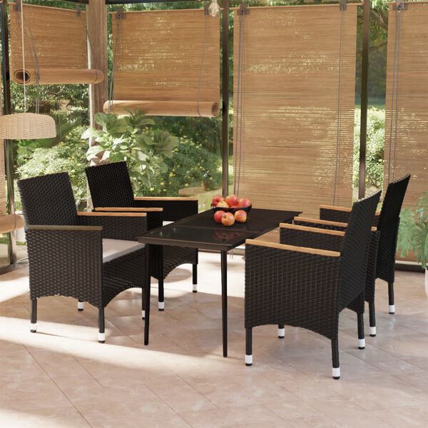 vidaXL 5 Piece Garden Dining Set with Cushions Black