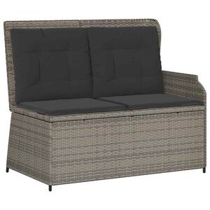 vidaXL Reclining Garden Bench with Cushions Grey Poly Rattan