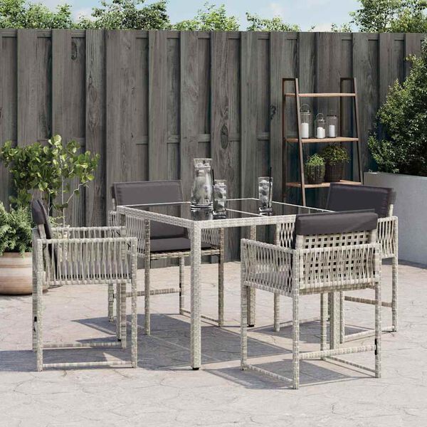 vidaXL Garden Chairs with Cushions 4 pcs Light Grey Poly Rattan