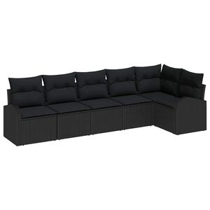 vidaXL Garden Sofa Set with Cushion 6 pcs Black Poly Rattan