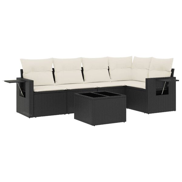 vidaXL 6 Piece Garden Sofa Set with Cushions Black Poly Rattan