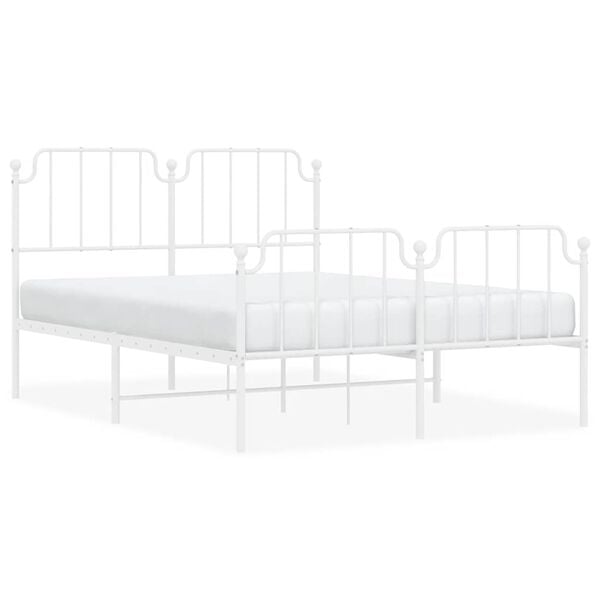 vidaXL Metal Bed Frame without Mattress with Footboard White 150x200cm