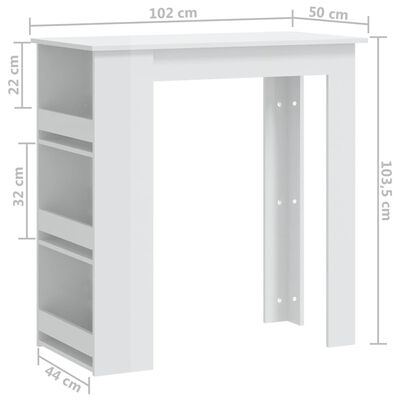 vidaXL Bar Table with Storage Rack High Gloss White 102x50x103.5 cm