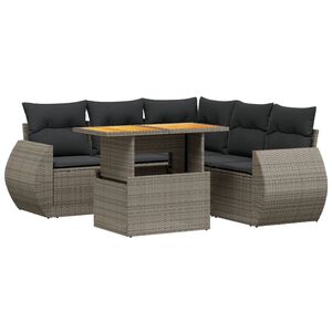 vidaXL 6 Piece Garden Sofa Set with Cushions Grey Poly Rattan