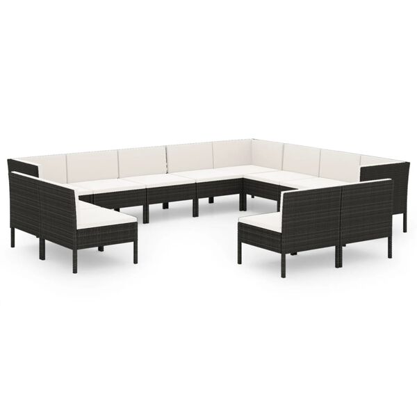 vidaXL 12 Piece Garden Lounge Set with Cushions Poly Rattan Black