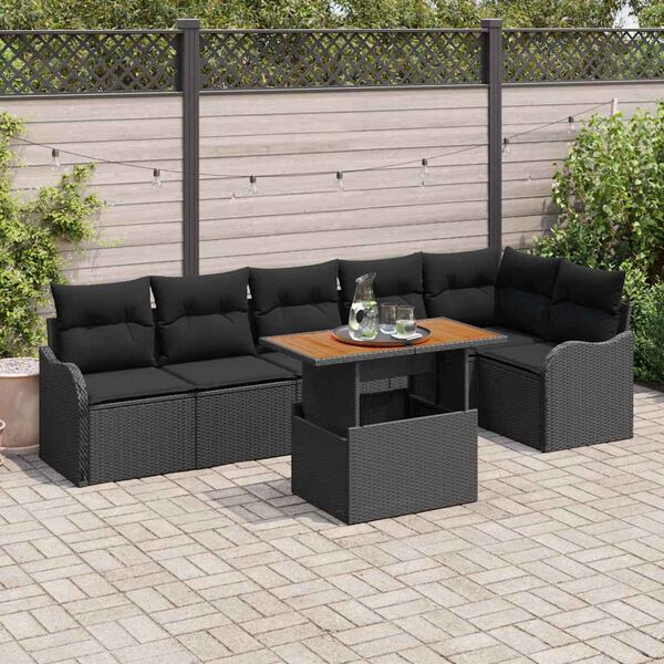 vidaXL Garden Sofa Set with Cushion Manual 7 pcs Black
