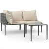 vidaXL 3 Piece Garden Lounge Set with Cushions Grey Poly Rattan