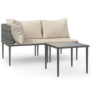 vidaXL 3 Piece Garden Lounge Set with Cushions Grey Poly Rattan