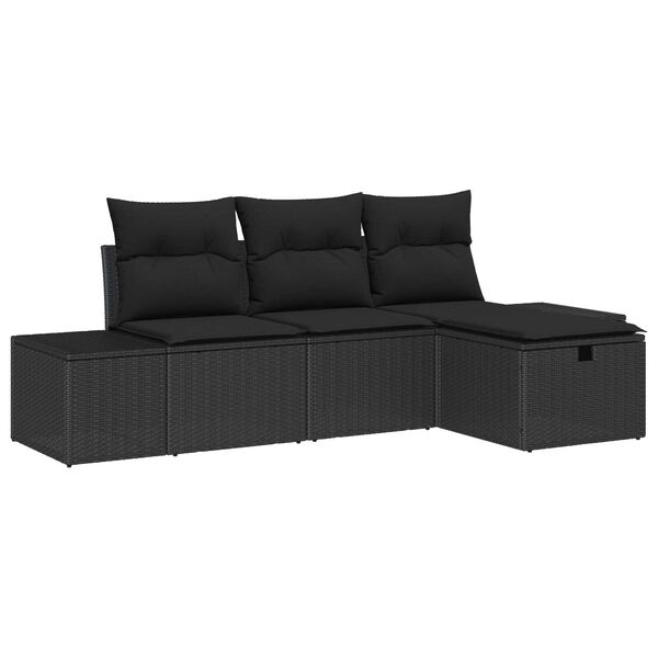 vidaXL Garden Sofa Set with Cushion 4 pcs Black Poly rattan