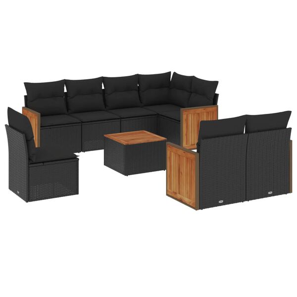 vidaXL 9 Piece Garden Sofa Set with Cushions Black Poly Rattan