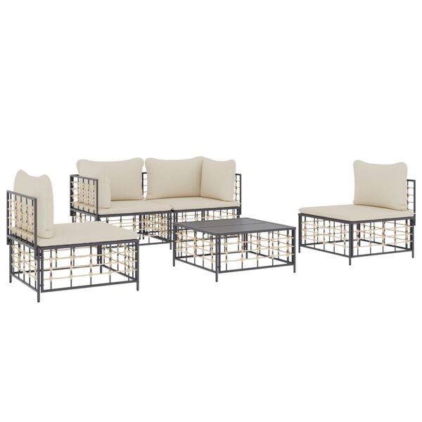 vidaXL 5 Piece Garden Lounge Set with Cushions Anthracite Poly Rattan