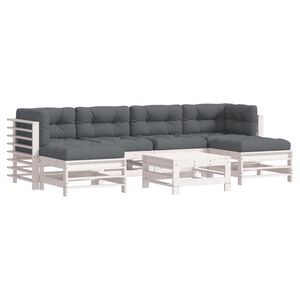 vidaXL 7 Piece Garden Lounge Set with Cushions White Solid Wood