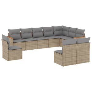vidaXL 10 Piece Garden Sofa Set with Cushions Mix Beige Poly Rattan