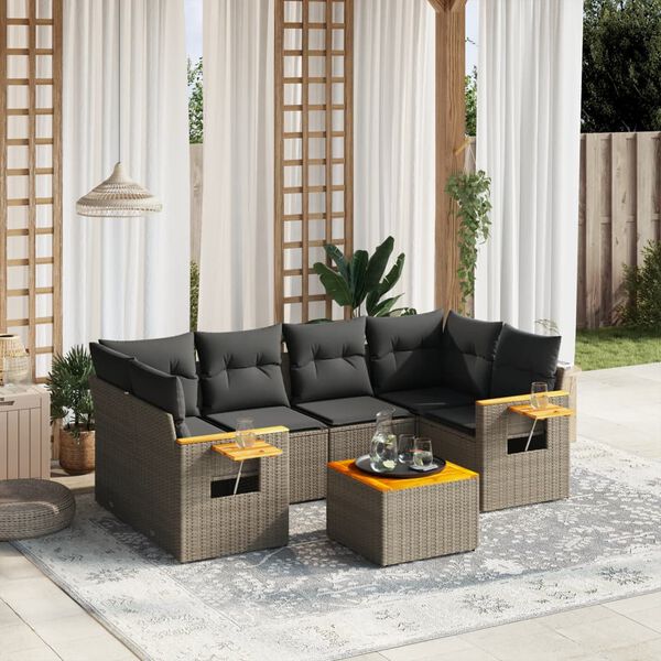 vidaXL 7 Piece Garden Sofa Set with Cushions Grey Poly Rattan