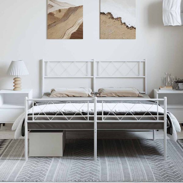 vidaXL Metal Bed Frame without Mattress with Footboard White 135x190cm