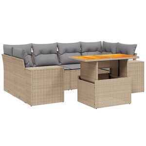 vidaXL 7 Piece Garden Sofa Set with Cushions Beige Poly Rattan