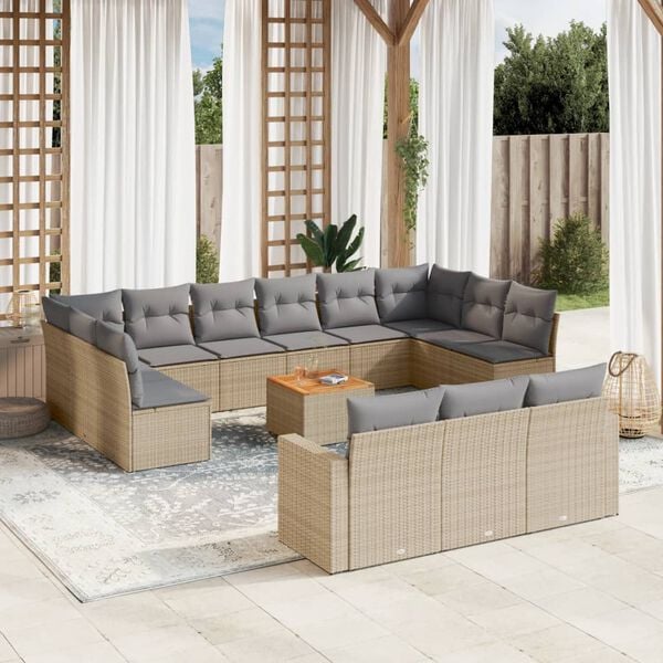 vidaXL 14 Piece Garden Sofa Set with Cushions Beige Poly Rattan