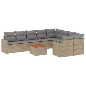 vidaXL 10 Piece Garden Sofa Set with Cushions Beige Poly Rattan