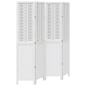vidaXL Room Divider 4 Panels White Solid Wood Paulownia