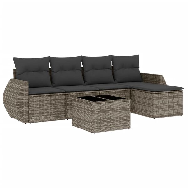 vidaXL 6 Piece Garden Sofa Set with Cushions Grey Poly Rattan