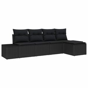 vidaXL Garden Sofa Set with Cushion 5 pcs Black Poly Rattan