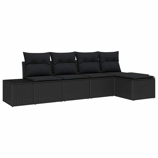 vidaXL Garden Sofa Set with Cushion 5 pcs Black Poly Rattan