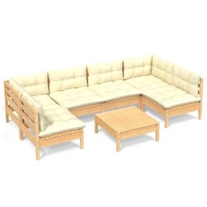 vidaXL 7 Piece Garden Lounge Set with Cream Cushions Solid Pinewood