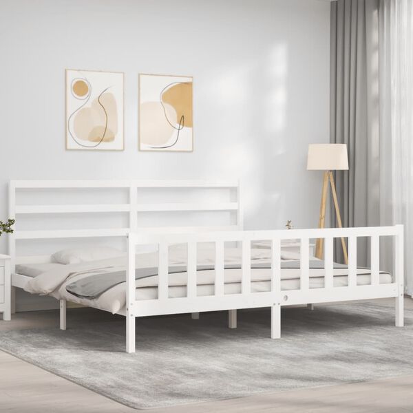 vidaXL Bed Frame without Mattress White Solid Wood Pine