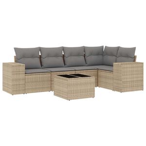 vidaXL 6 Piece Garden Sofa Set with Cushions Beige Poly Rattan