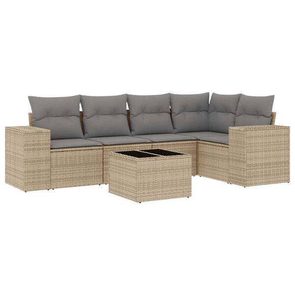 vidaXL 6 Piece Garden Sofa Set with Cushions Beige Poly Rattan