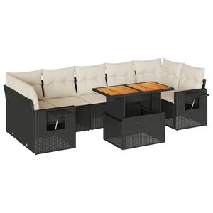 vidaXL 8 Piece Garden Sofa Set with Cushions Black Poly Rattan
