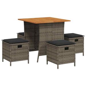 vidaXL 5 Piece Garden Dining Set with Cushions Grey Poly Rattan