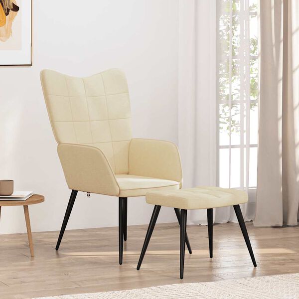 vidaXL Relaxing Chair with a Stool Cream Fabric