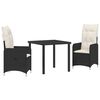 vidaXL Garden Dining Set 3 pcs Black Poly Rattan
