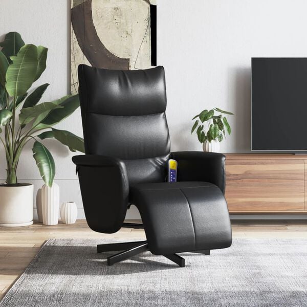 vidaXL Massage Recliner Chair with Footrest Black Faux Leather