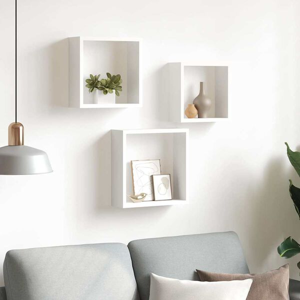 vidaXL Wall Cube Shelves 3 pcs White MDF