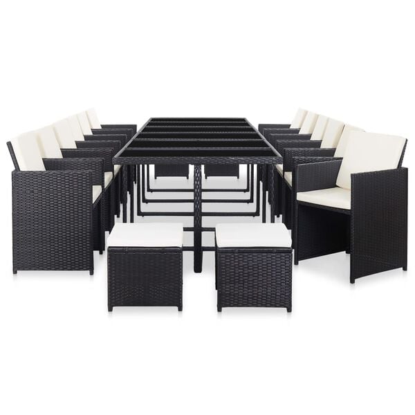 vidaXL 13 Piece Garden Dining Set with Cushions Poly Rattan Grey