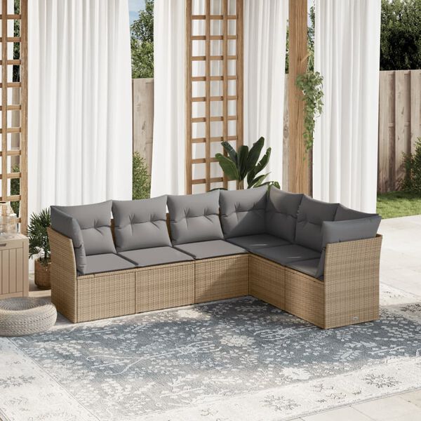 vidaXL 6 Piece Garden Sofa Set with Cushions Beige Poly Rattan