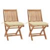 vidaXL Garden Chairs 2 pcs with Cream White Cushions Solid Teak Wood