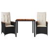 vidaXL 3 Piece Bistro Set with Cushions Black Poly Rattan
