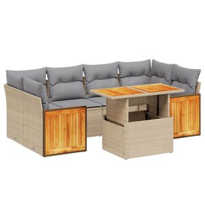 vidaXL 7 Piece Garden Sofa Set with Cushions Beige Poly Rattan