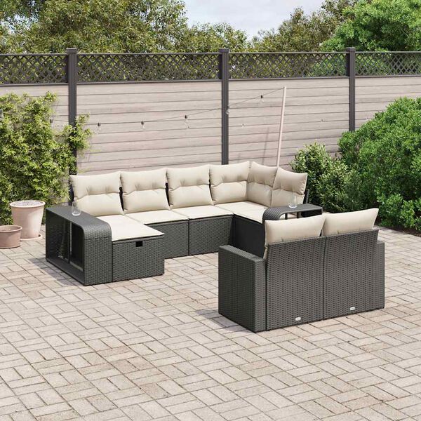 vidaXL 10 Piece Garden Sofa Set with Cushions Black Poly Rattan