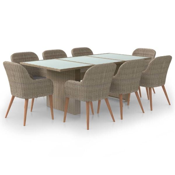 vidaXL 9 Piece Garden Dining Set Poly Rattan Brown