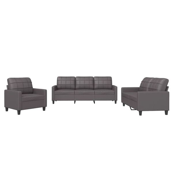 vidaXL 3 Piece Sofa Set with Cushions Grey Faux Leather
