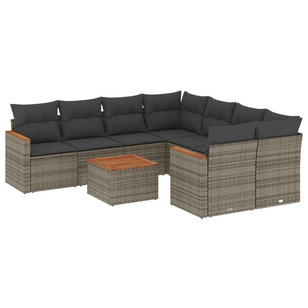 vidaXL 9 Piece Garden Sofa Set with Cushions Grey Poly Rattan